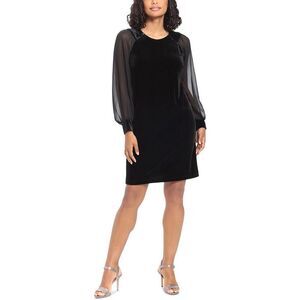 London Times Womens Petites Velvet Chiffon Cocktail and Party Dress